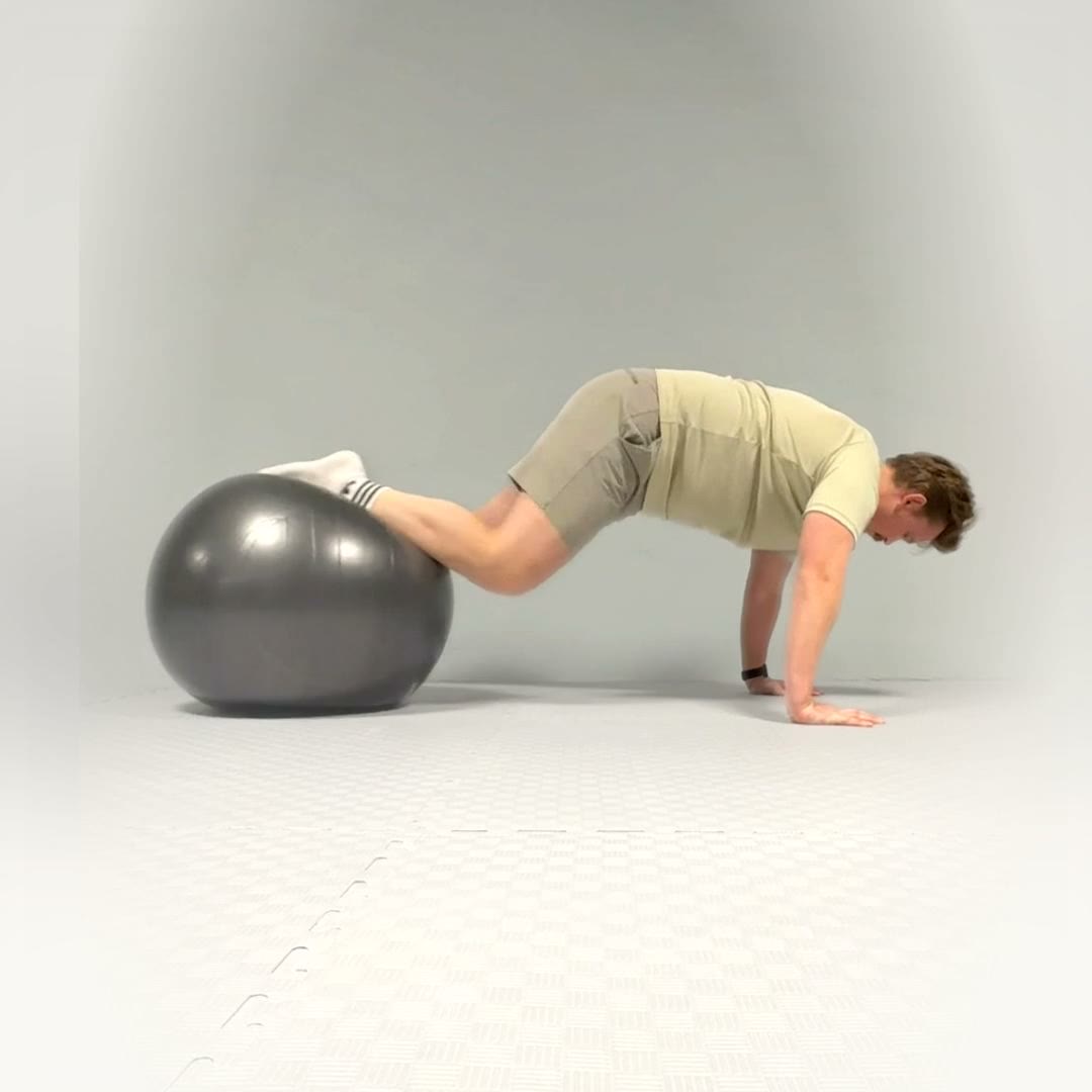 Planke på ball med kneløft, vist som øvelse