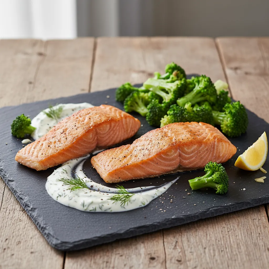 Laks med brokkoli og rømmedressing
