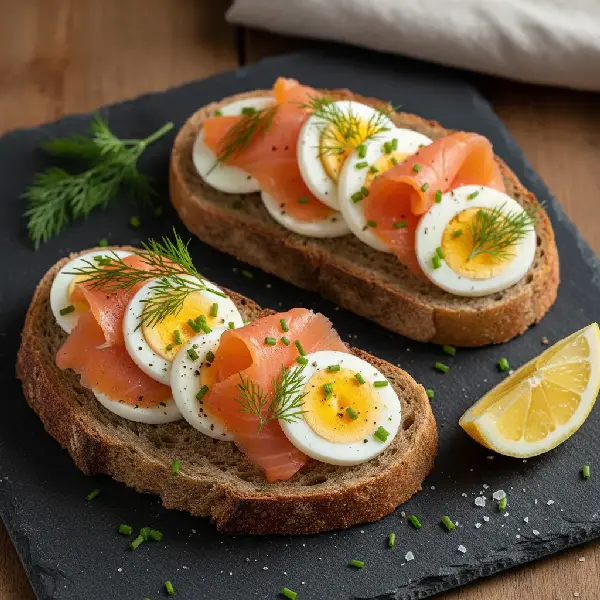 Røkelaks- og Eggesmørbrød på Grovt Brød