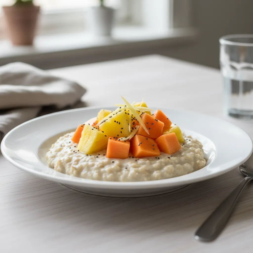 Tropisk Frokostskål med Fermentert Havre og Frukt