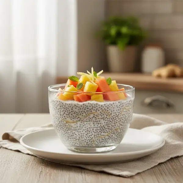 Foto av Chia Pudding med Tropisk Frukt og Ingefær
