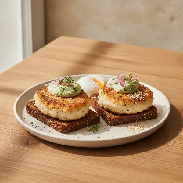 Fiskeburger i mørkt brød