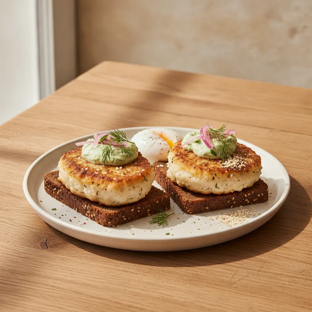 Fiskeburger i mørkt brød