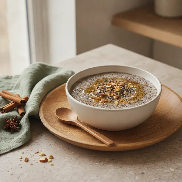 Julekrydret chia-pudding, ikke-ultraprosessert i nordisk stil, Omega-3, Fiber.