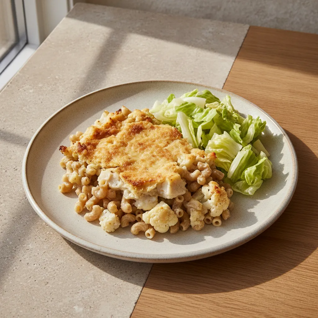 Kremet fiskegrateng med blomkål og isbergsalat