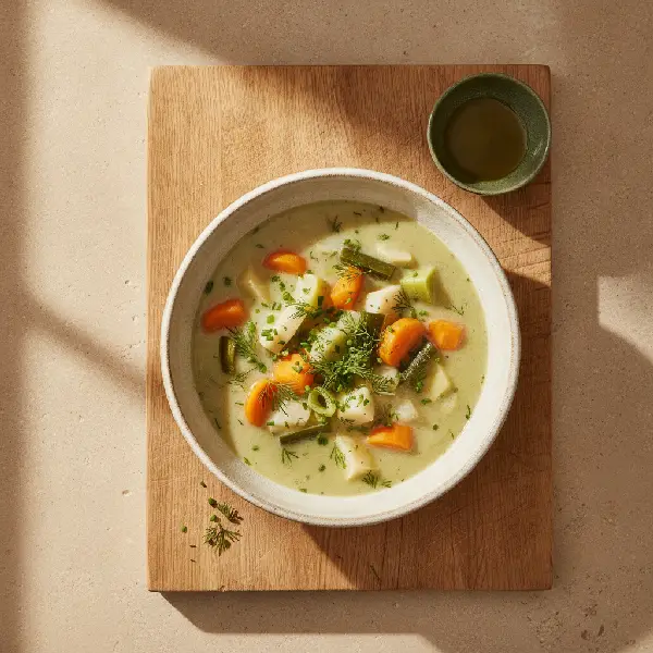 Kremet Grønnsakssuppe med urter, ikke-ultraprosessert i nordisk stil, Fiber, Vitamin A.