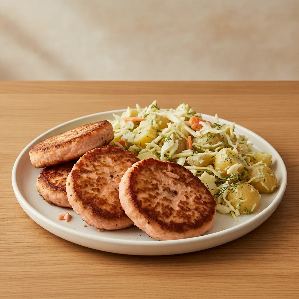 Lakseburger med potet- og kålsalat
