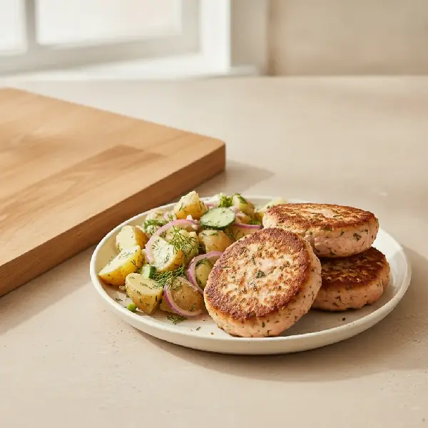 Lakseburger med potetsalat og dill