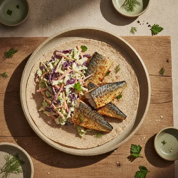Makrell i tortillalefse med coleslaw