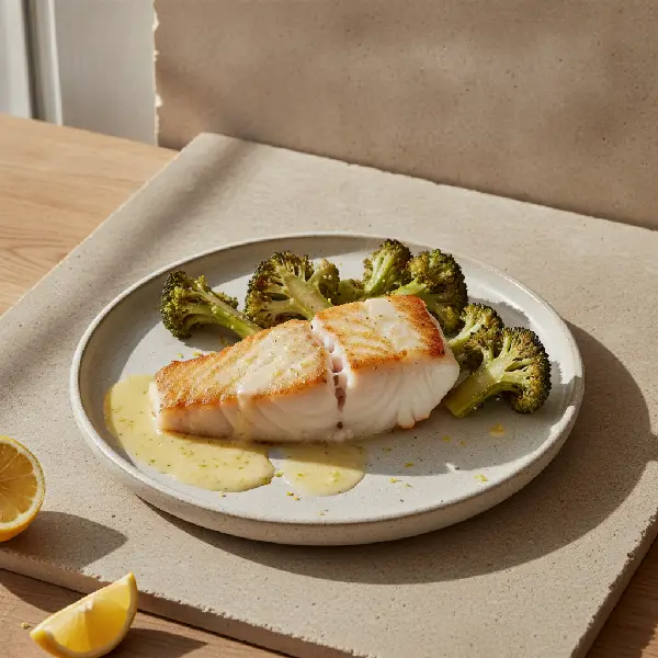 Pannestekt torsk med sitronsmør og brokkoli — 22 min, ikke-ultraprosessert i nordisk stil, Vitamin D, Protein.