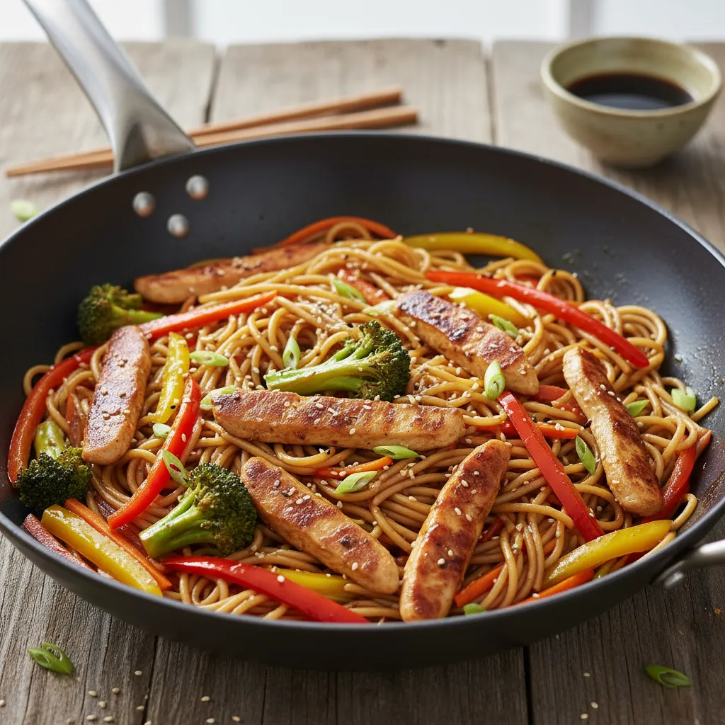 Kylling- og Pasta Wok med Nudler og Masse Grønnsaker