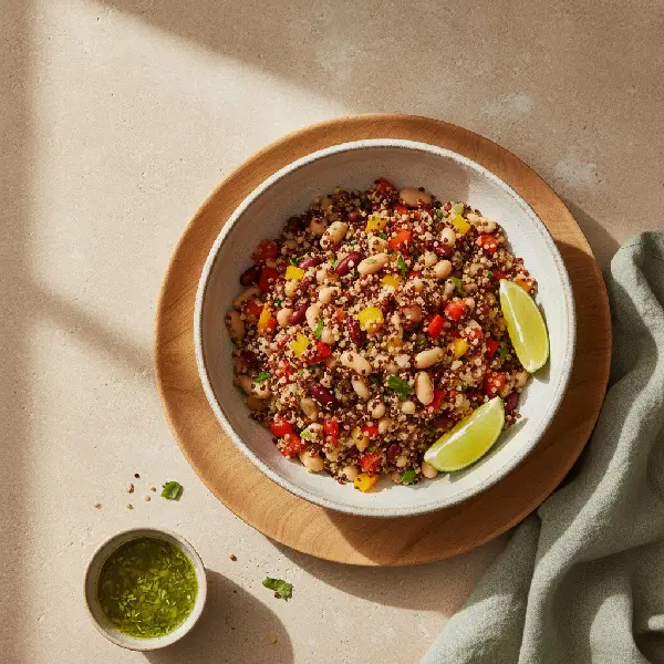 Salat med bønner og quinoa, ikke-ultraprosessert i nordisk stil, Magnesium, Folate.