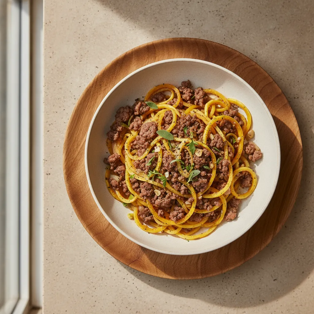 Squashpasta med kjøttdeig