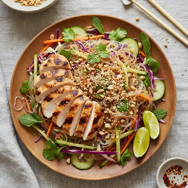 Asiatisk Kyllingsalat med Nudler, sunt og sunt