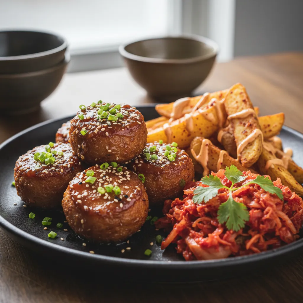 Asiatisk Ribbebolle, Sriracha-Potet, Kimchi-Surkål