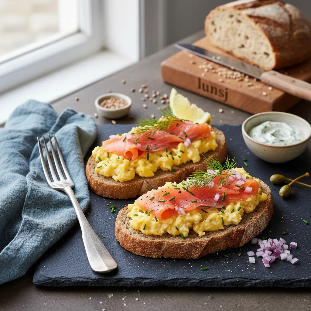 Røkelaks- og eggerøre på Grovt Brød