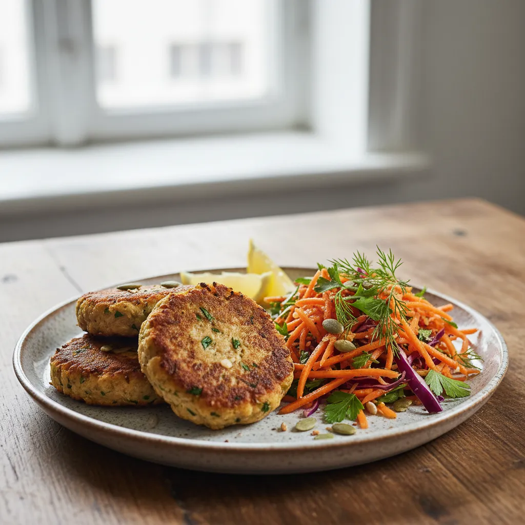 Bønnekaker med Gulrotsalat
