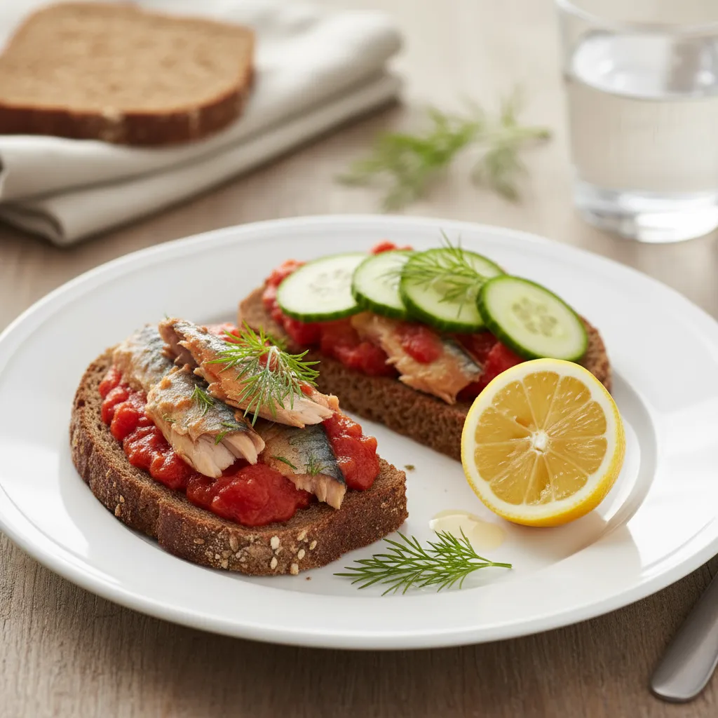 Rugbrød med Makrell i Tomat og Frisk Dill