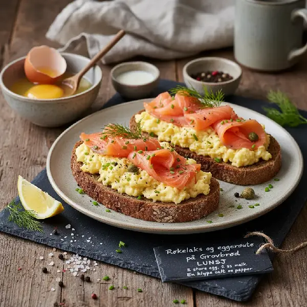 Røkelaks og eggerøre på Grovbrød
