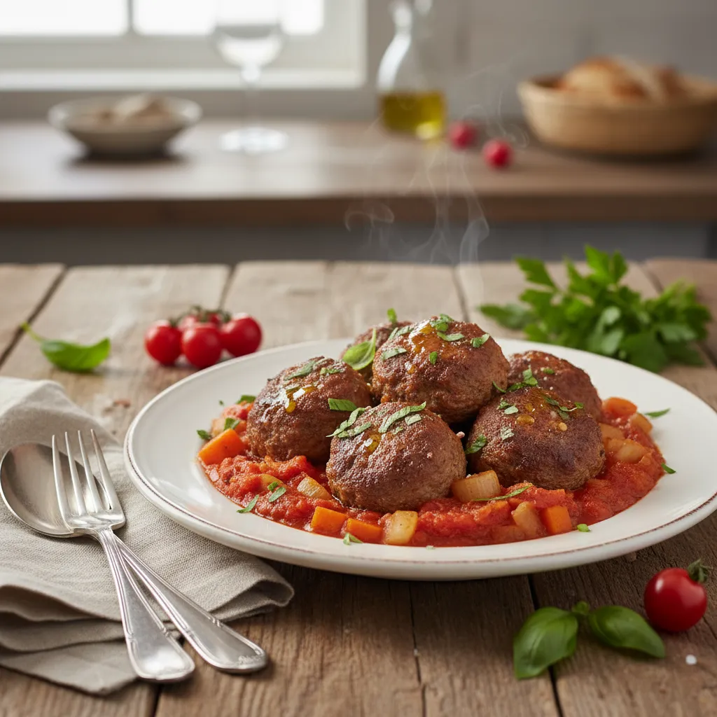 Hamburgerkjøttboller i Tomatsaus med Grønnsaker