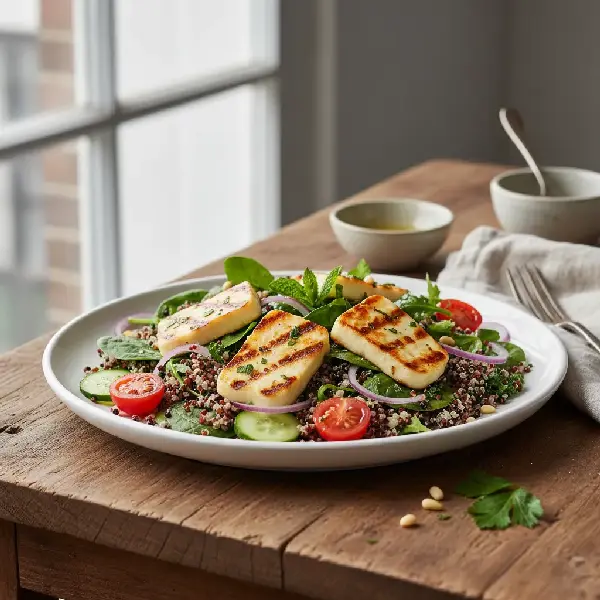 Grillet halloumisalat med quinoa, sunt og sunt