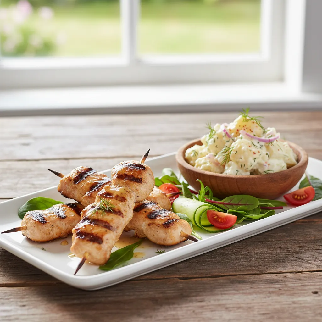 Grillet kyllingspyd, potetsalat