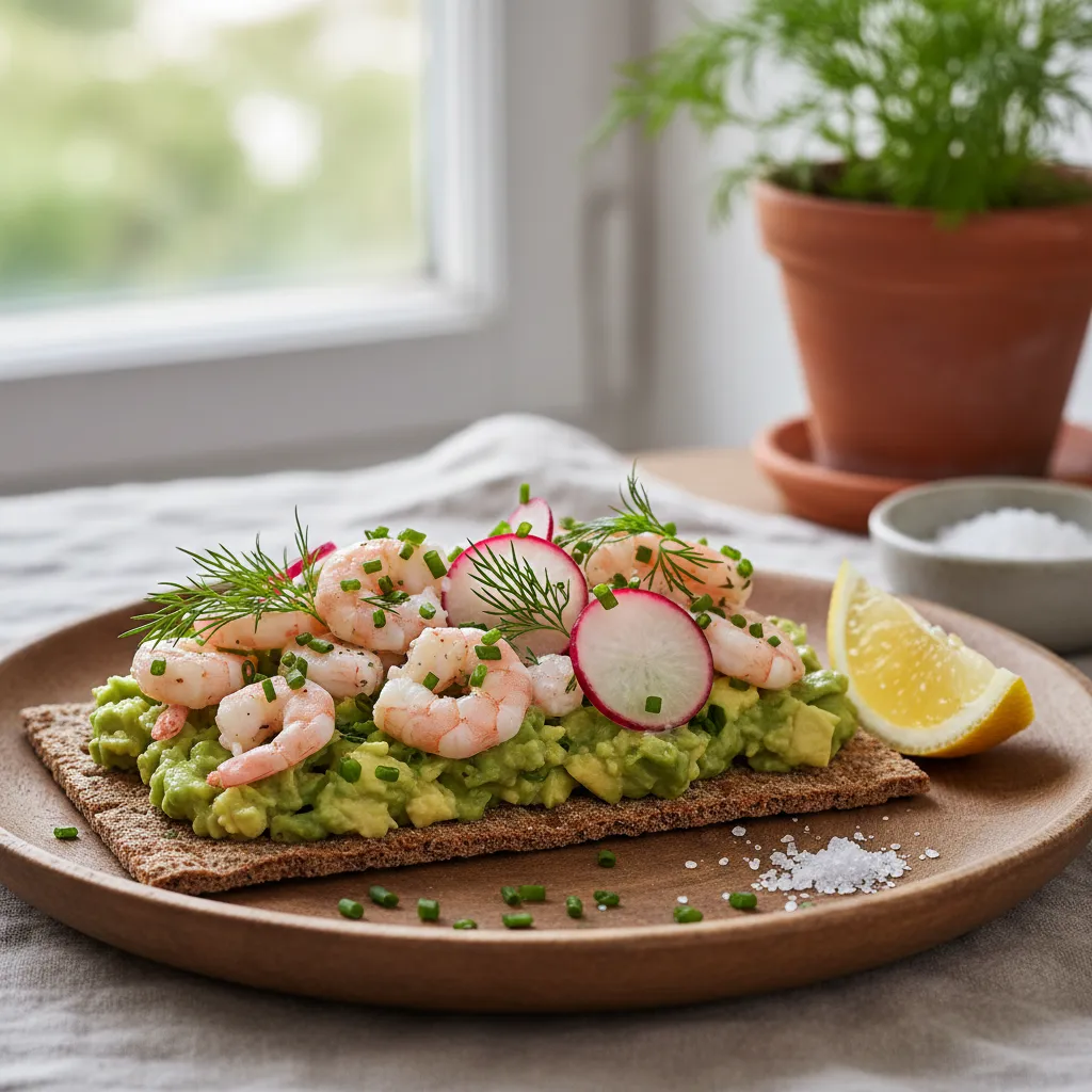 Knekkebrød med Avokado og Rekesalat