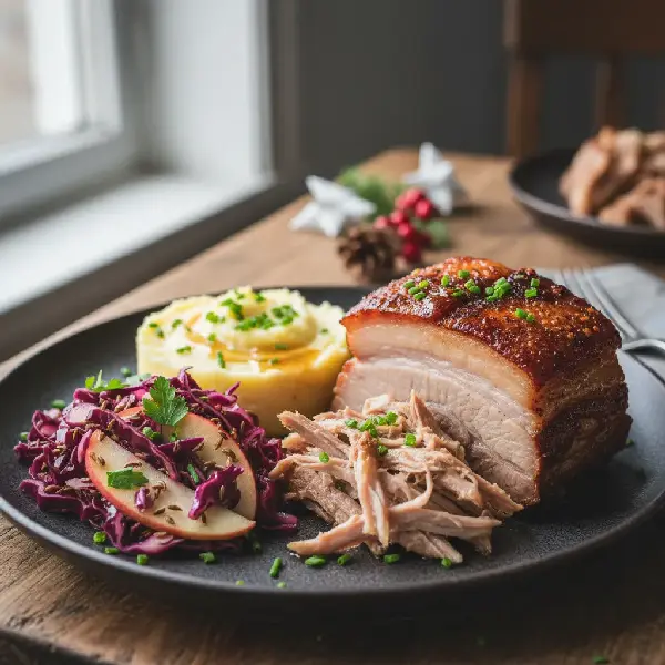 Krydret Ribbe, Røkt Potetpuré, Surkålsalat, sunt og sunt