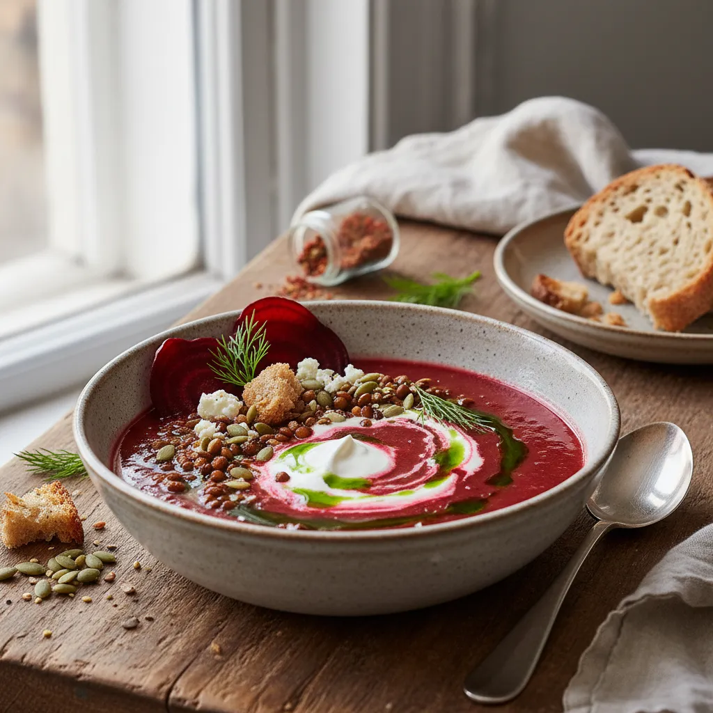 Krydret rødbetsuppe med linser