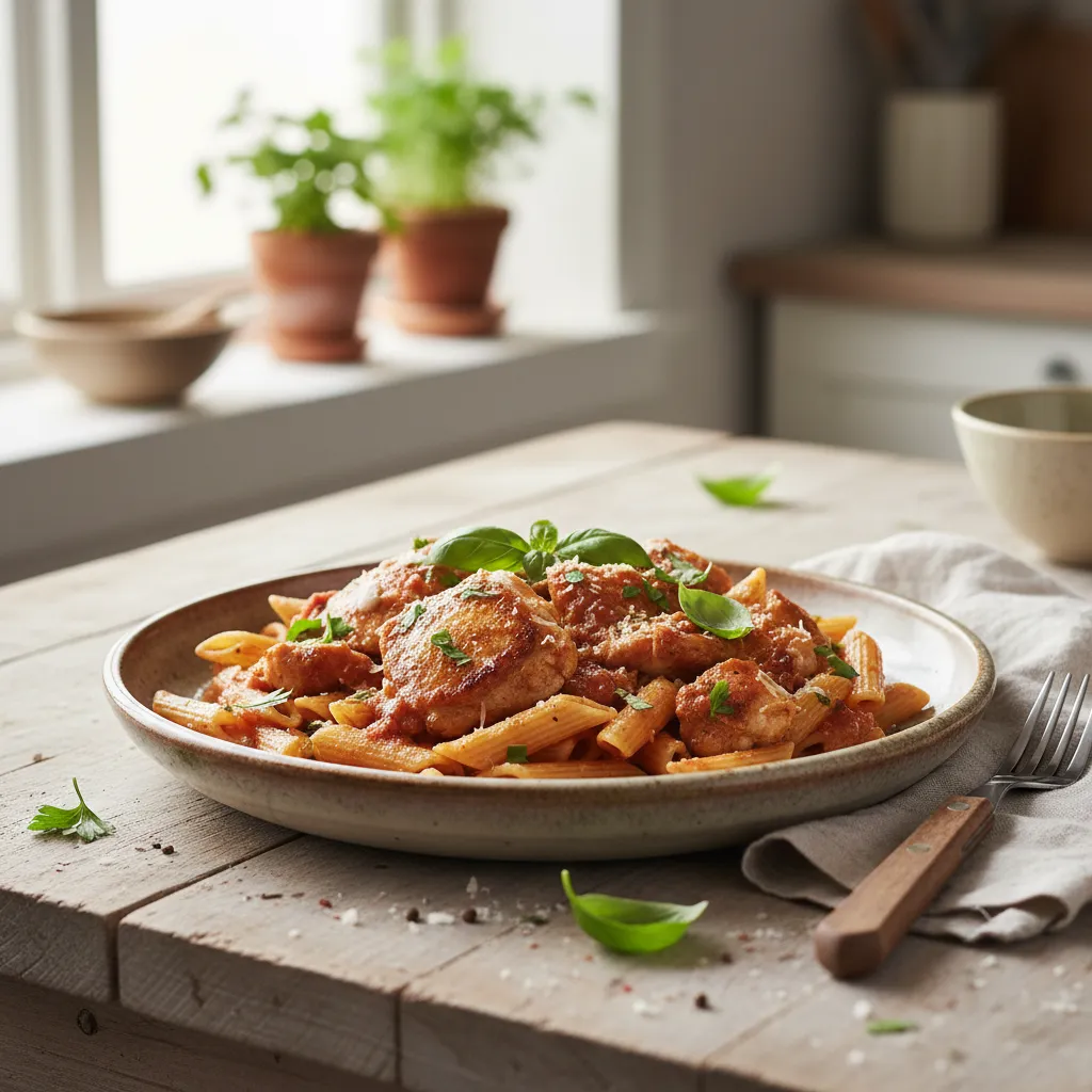Kylling- og tomatgryte med pasta