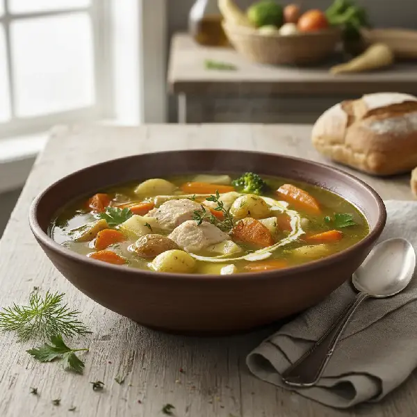 Kyllingsuppe med rotgrønnsaker, sunt og sunt