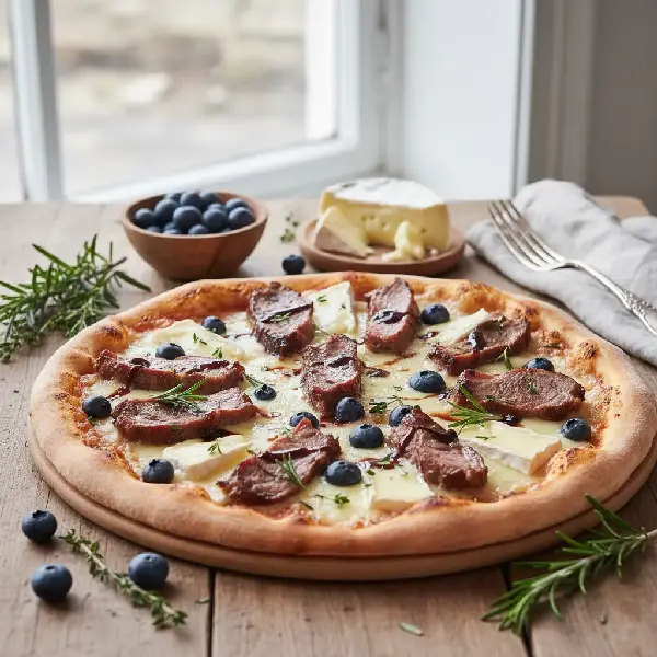 Pinnekjøtt pizza med blåbær og brie, sunt og sunt
