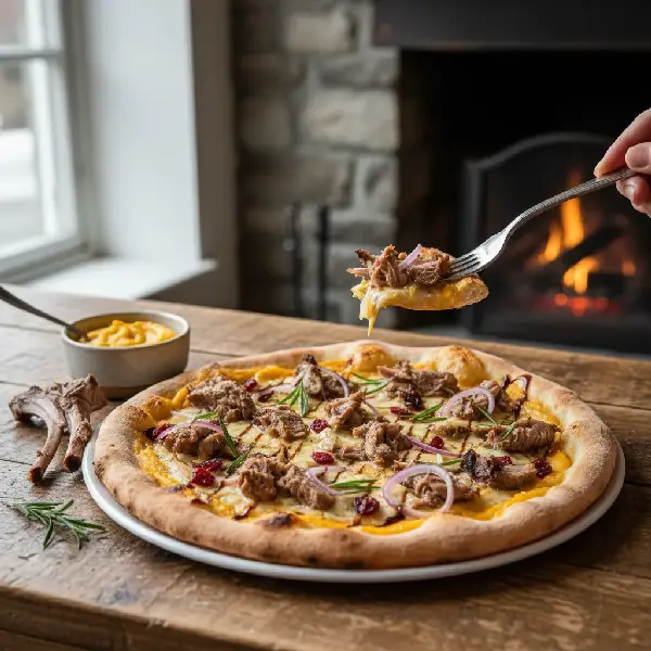 Pinnekjøtt pizza med søtpotetkrem, sunt og sunt
