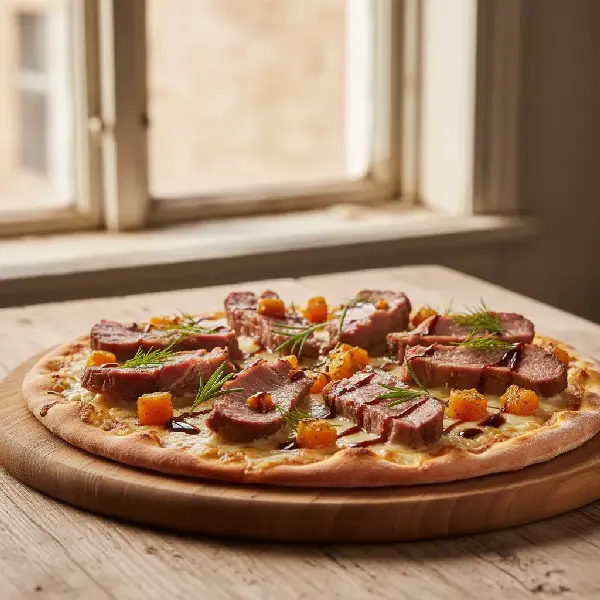 Pinnekjøtt pizza med syltet gresskar, sunt og sunt