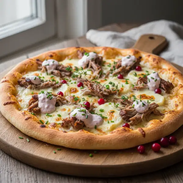 Pinnekjøtt pizza med tyttebærrømme, sunt og sunt