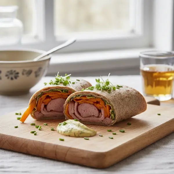 Pølse- og gulrot wrap, sunt og sunt