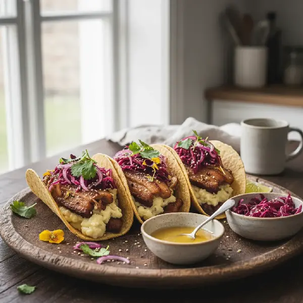 Ribbetacos, Kvitseidsmørpoteter, Syltet Surkål, sunt og sunt