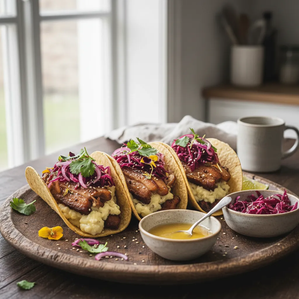 Ribbetacos, Kvitseidsmørpoteter, Syltet Surkål