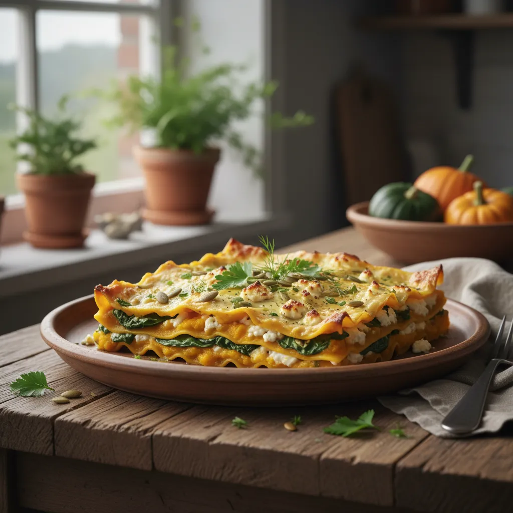 Vegetarisk Gresskarlasagne med Feta